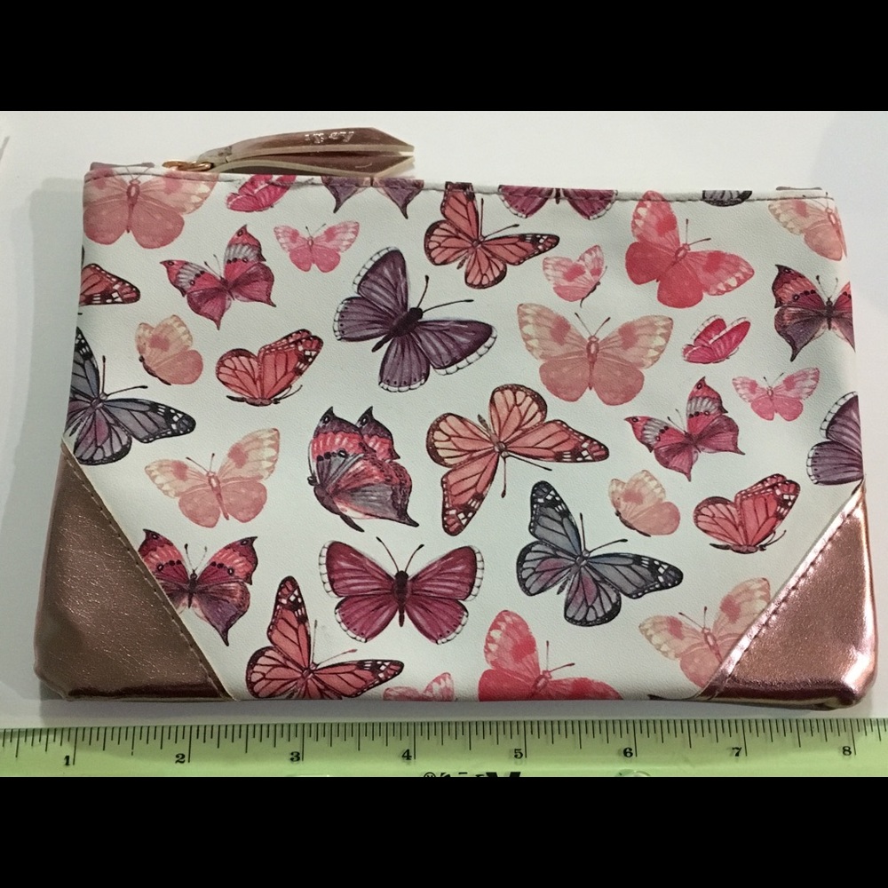 New Rose Gold Pink Purple Butterfly Makeup Bag